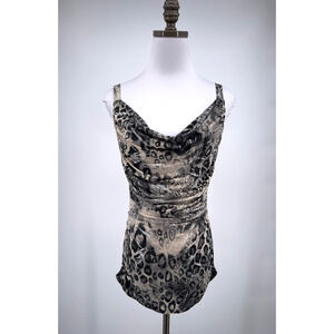 Kay Celine Vintage Black Leopard Print Draped Neck Sleeveless Blouse Top